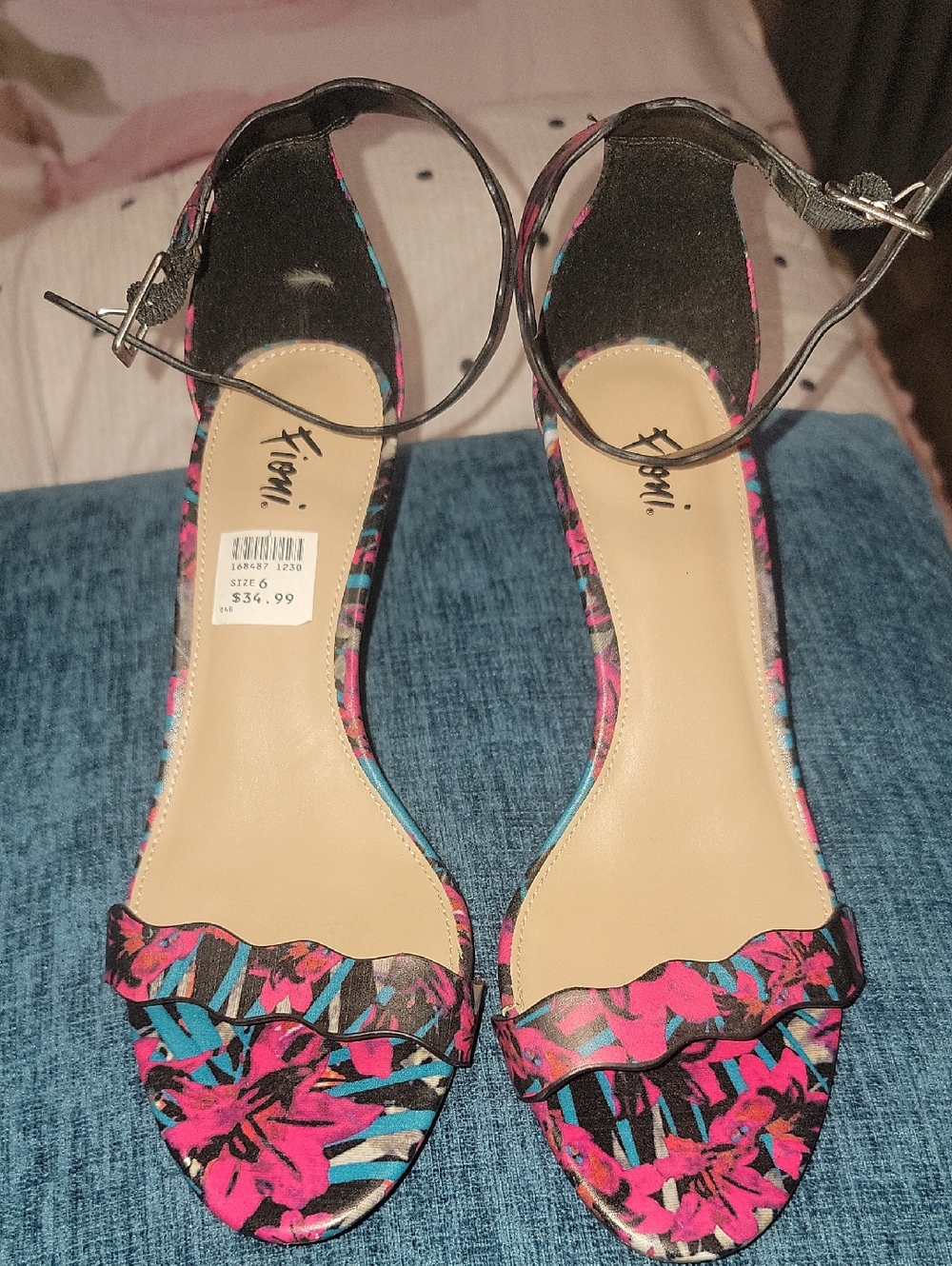 FIONI Clothing Pink Multi Floral Ankle-Strap Heels
